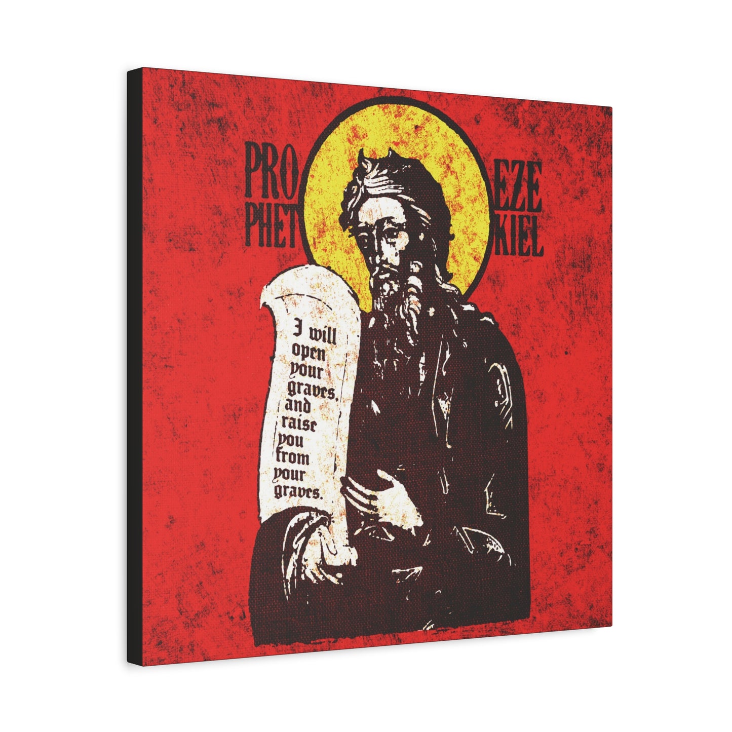 Prophet Ezekiel IconoGraphic | Textured, High Contrast Bright Red and Yellow Design | Old Testament | Orthodox Christian Canvas Art