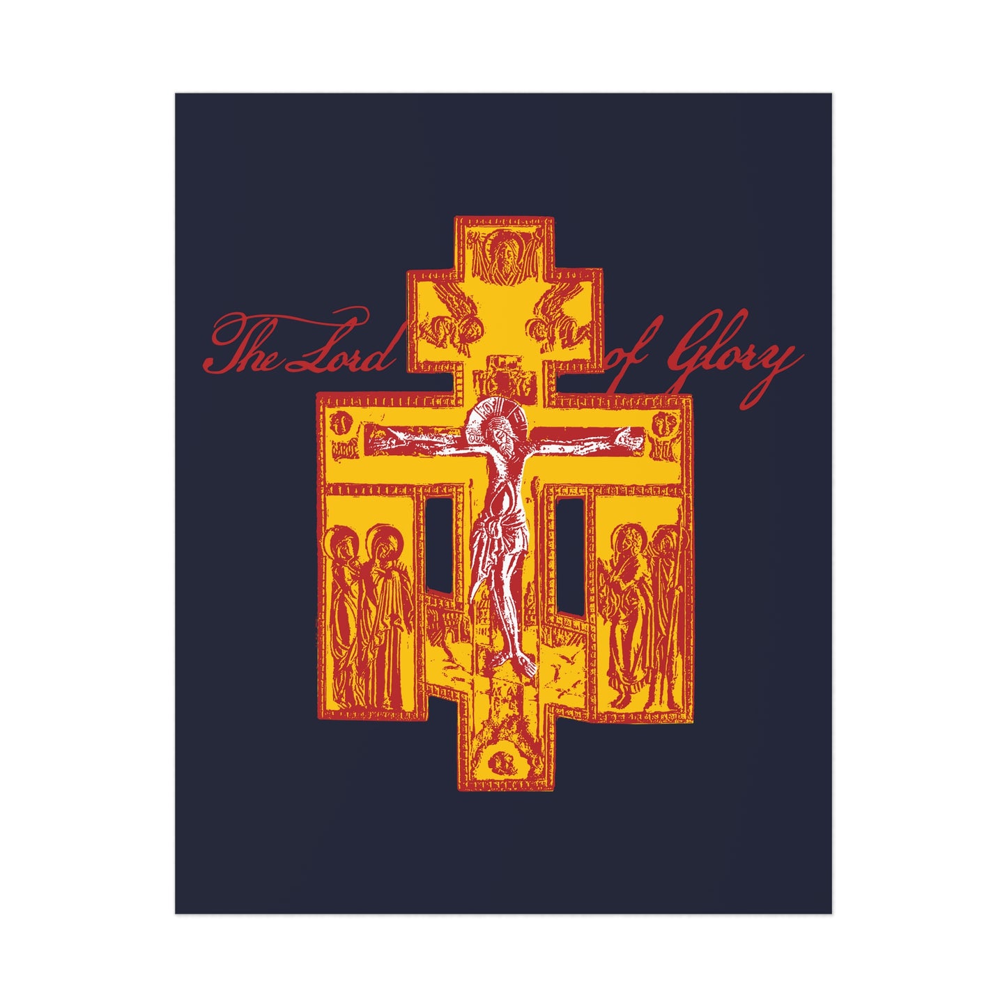 The Lord of Glory | Russian Golgotha Crucifix IconoGraphic (Blue BG) | 1 Corinthians 2:8 | Orthodox Christian Art Poster