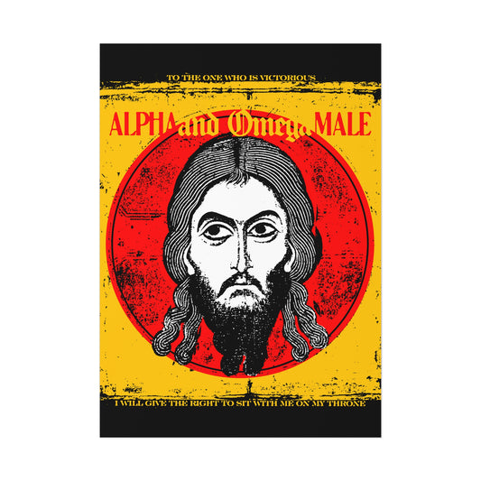 Alpha and Omega Male (Jesus Christ Image of Edessa IkonoGraphic) | Mandylion Image Made Without Hands | Orthodox Christian Art Poster-5" x 7" (Vertical)-Uncoated-Remembrance of Death
