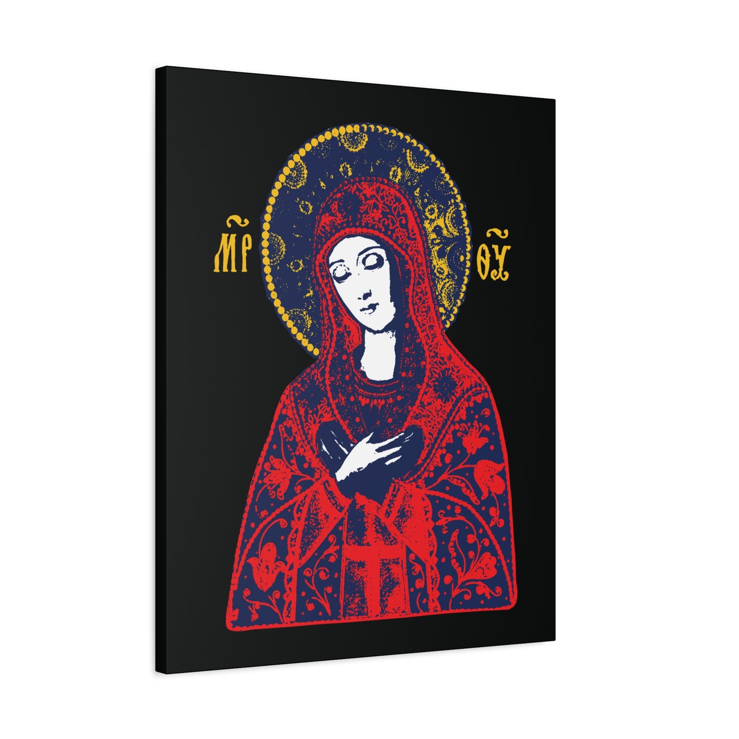 Joy of All Joys Tenderness Theotokos Iconographic Based on Traditional Orthodox Iconography | Red Design | Orthodox Christian Canvas Art