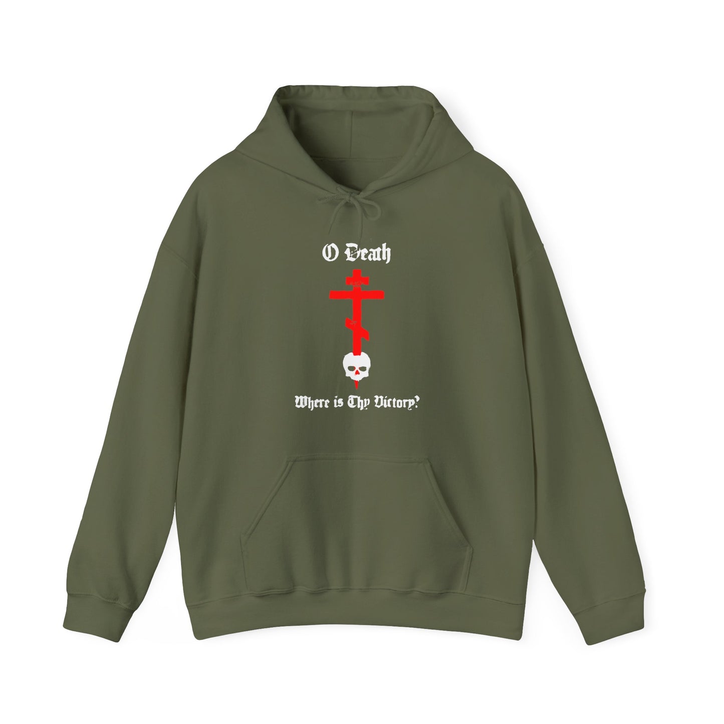 O Death Where is Thy Victory? 1 Cor 15:55 | Cross Stabbing Skull | Spraypaint Aesthetic | Orthodox Christian Hoodie