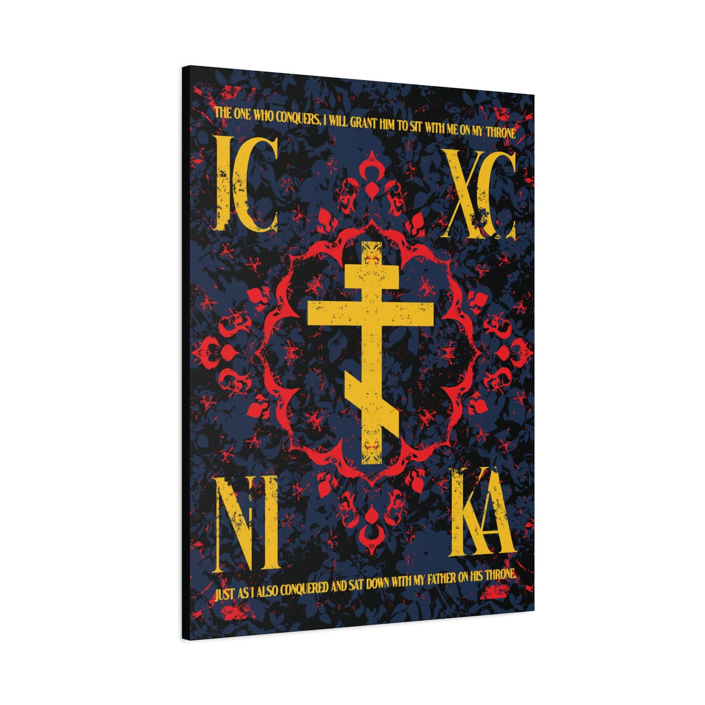 IC XC NIKA Orthodox Cross | Medieval Floral Design | The One Who Conquers (Revelation 3:21) | Orthodox Christian Canvas Art