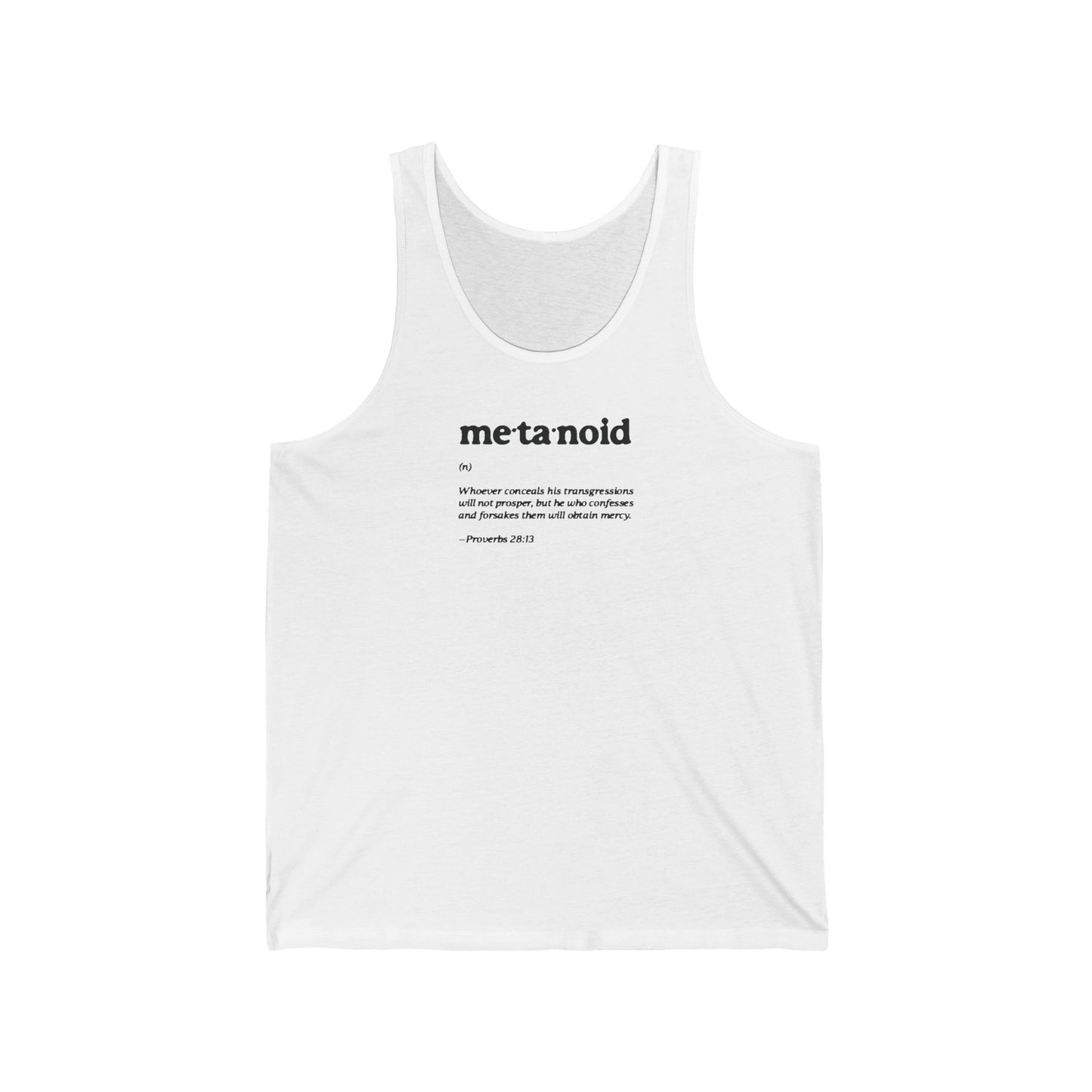 Metanoia Metanoid Definition | Proverbs 28:13 | Confession & Repentance | Minimalist Design | Orthodox Christian Jersey Tank Top