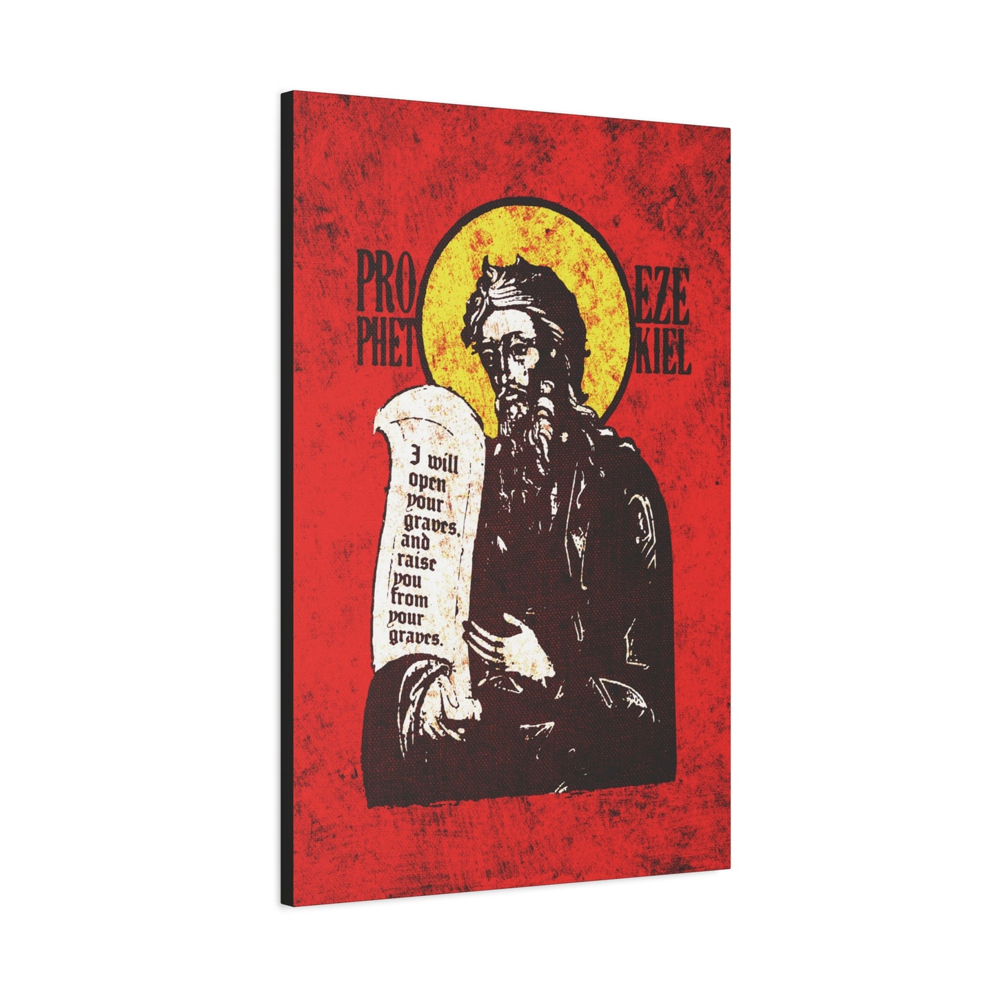 Prophet Ezekiel IconoGraphic | Textured, High Contrast Bright Red and Yellow Design | Old Testament | Orthodox Christian Canvas Art