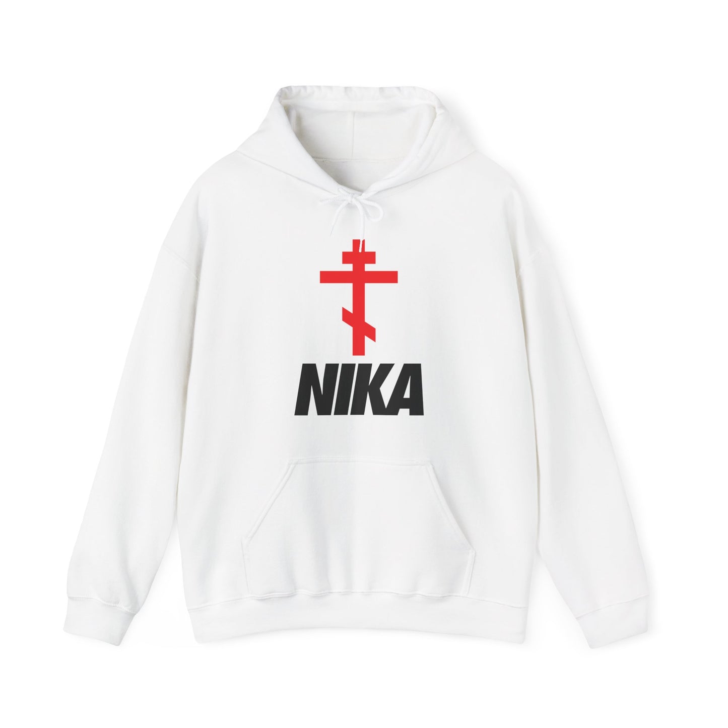 NIKA Orthodox Cross | NIKE Logo Mashup | Minimalist Corporate Sports Logo | Athletic Ascetic Fashion | Christian Activewear Hoodie