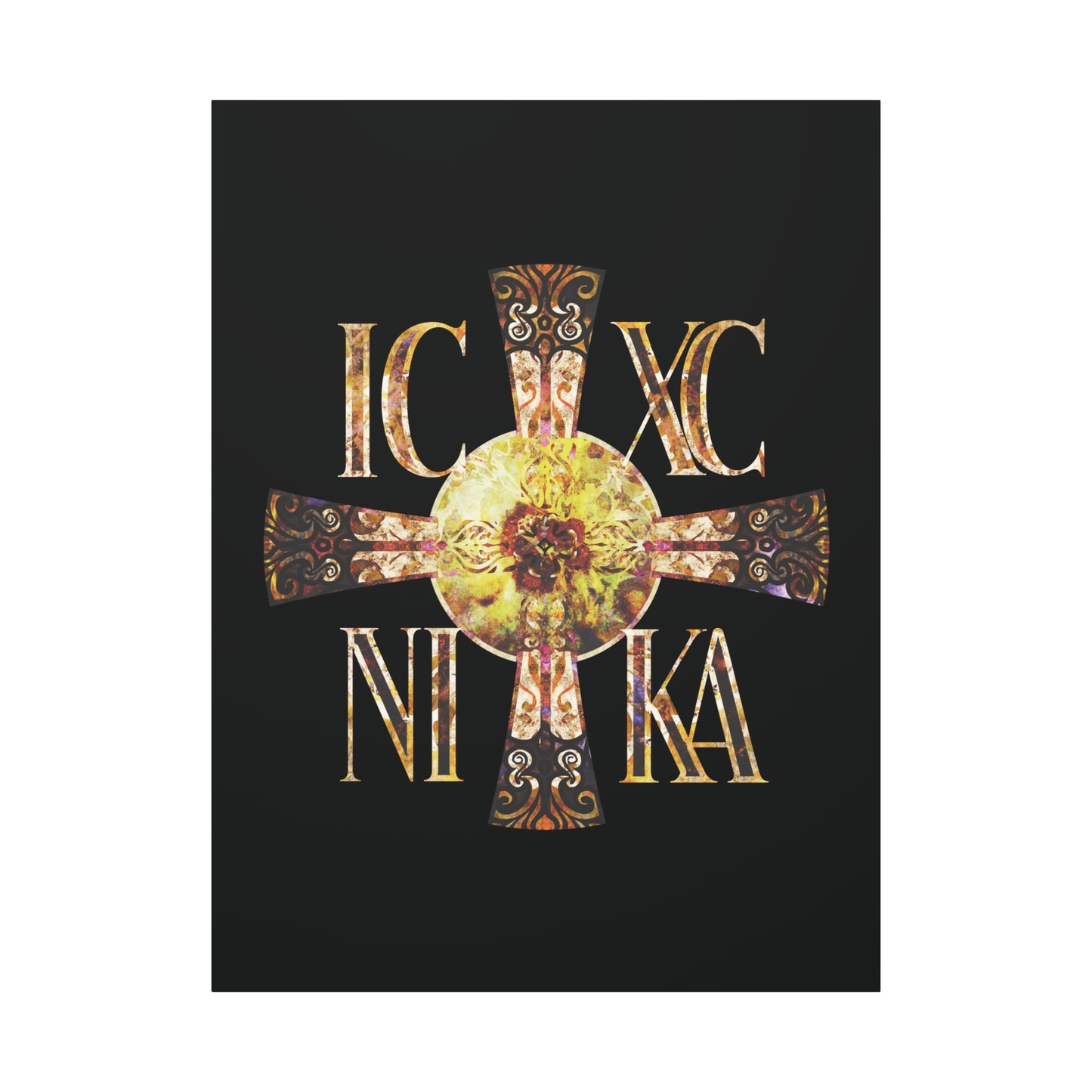 ICXC NIKA Celtic Style Equal Armed Cross | Bright Solar Texture | Orthodox Christian Canvas Art