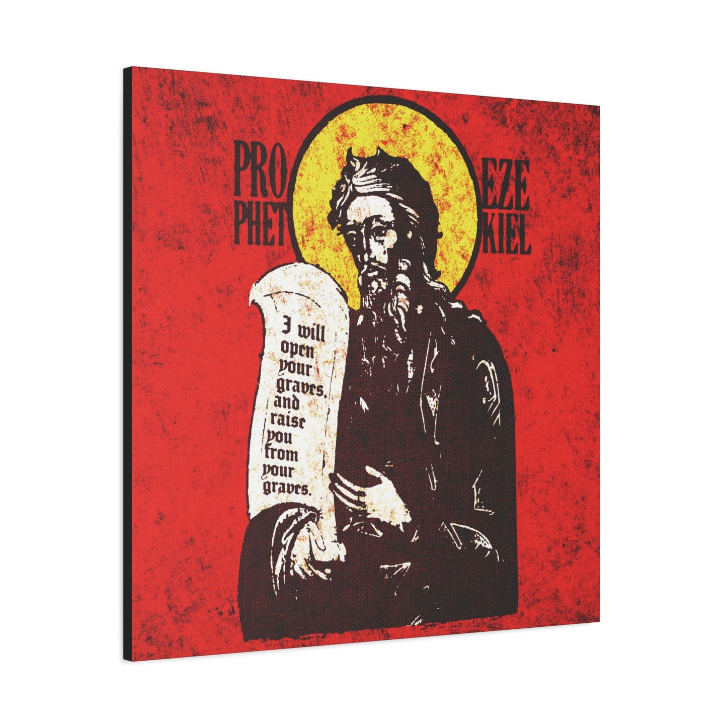 Prophet Ezekiel IconoGraphic | Textured, High Contrast Bright Red and Yellow Design | Old Testament | Orthodox Christian Canvas Art
