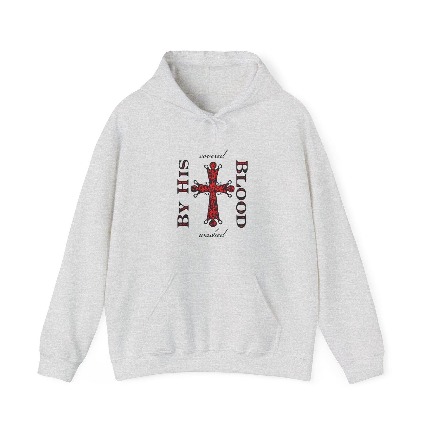 Washed/Covered By His Blood (1 John 1:7) | ICXC NIKA Ornate Red Orthodox Cross | Orthodox Christian Hoodie / Hooded Sweatshirt