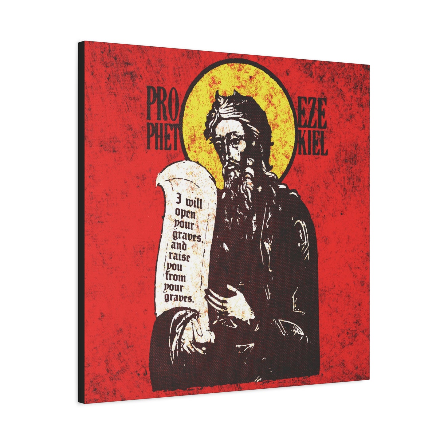 Prophet Ezekiel IconoGraphic | Textured, High Contrast Bright Red and Yellow Design | Old Testament | Orthodox Christian Canvas Art