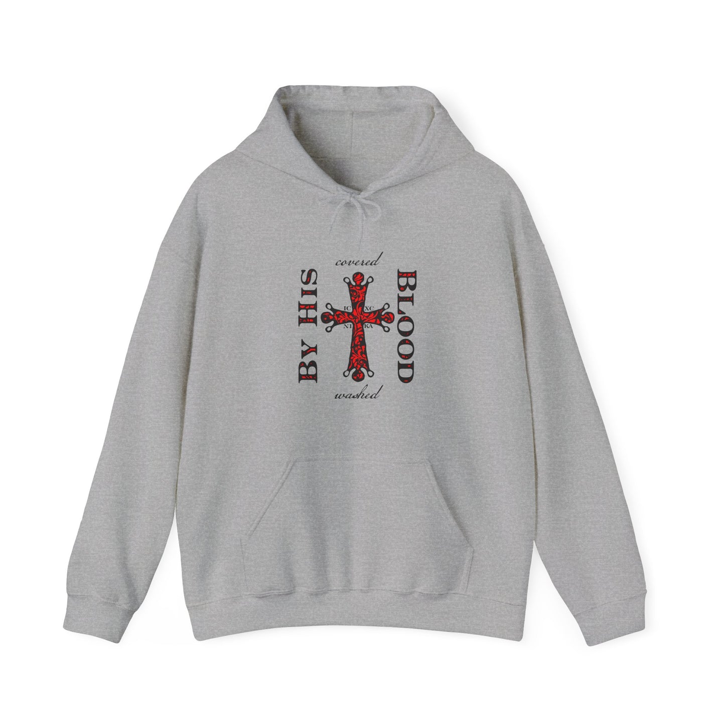 Washed/Covered By His Blood (1 John 1:7) | ICXC NIKA Ornate Red Orthodox Cross | Orthodox Christian Hoodie / Hooded Sweatshirt