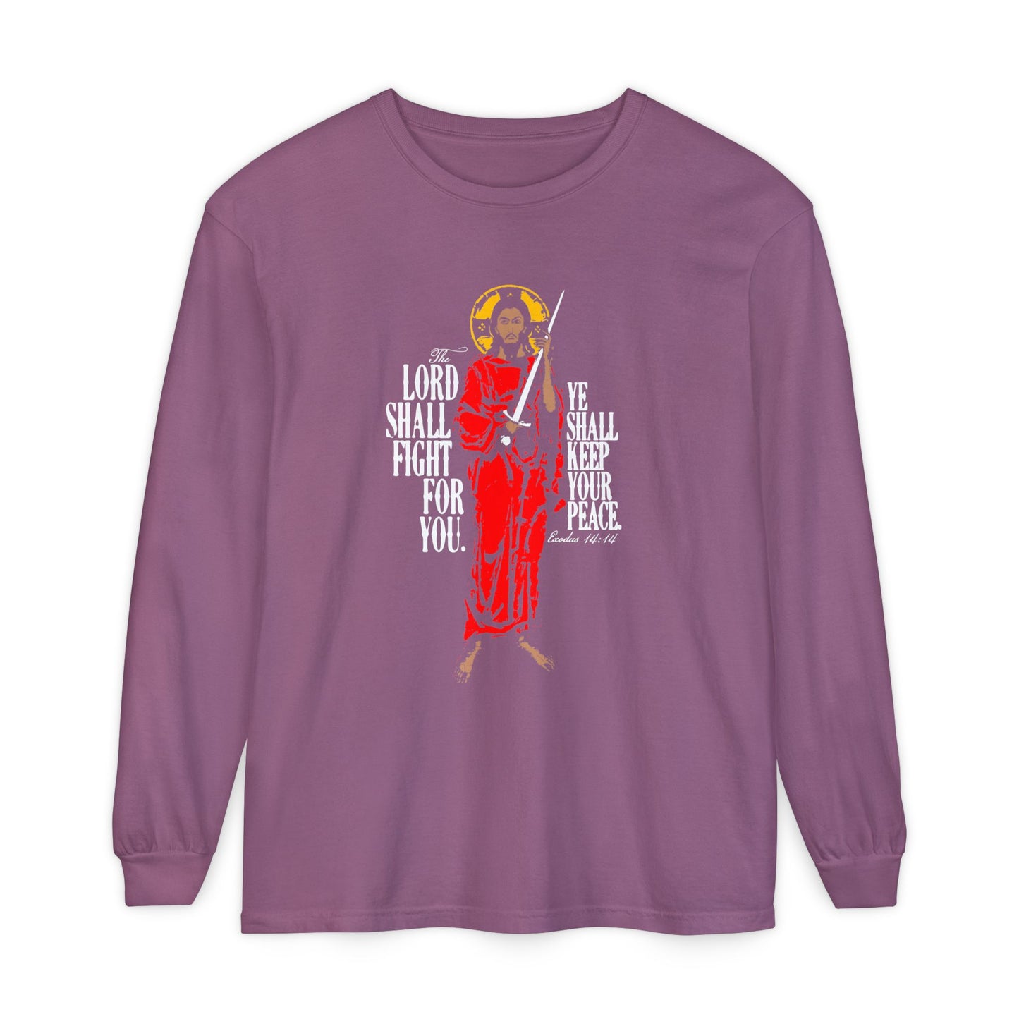The Lord Shall Fight For You (Exodus 14:14) | Jesus Christ with Sword IconoGraphic | Orthodox Christian Long Sleeve Shirt