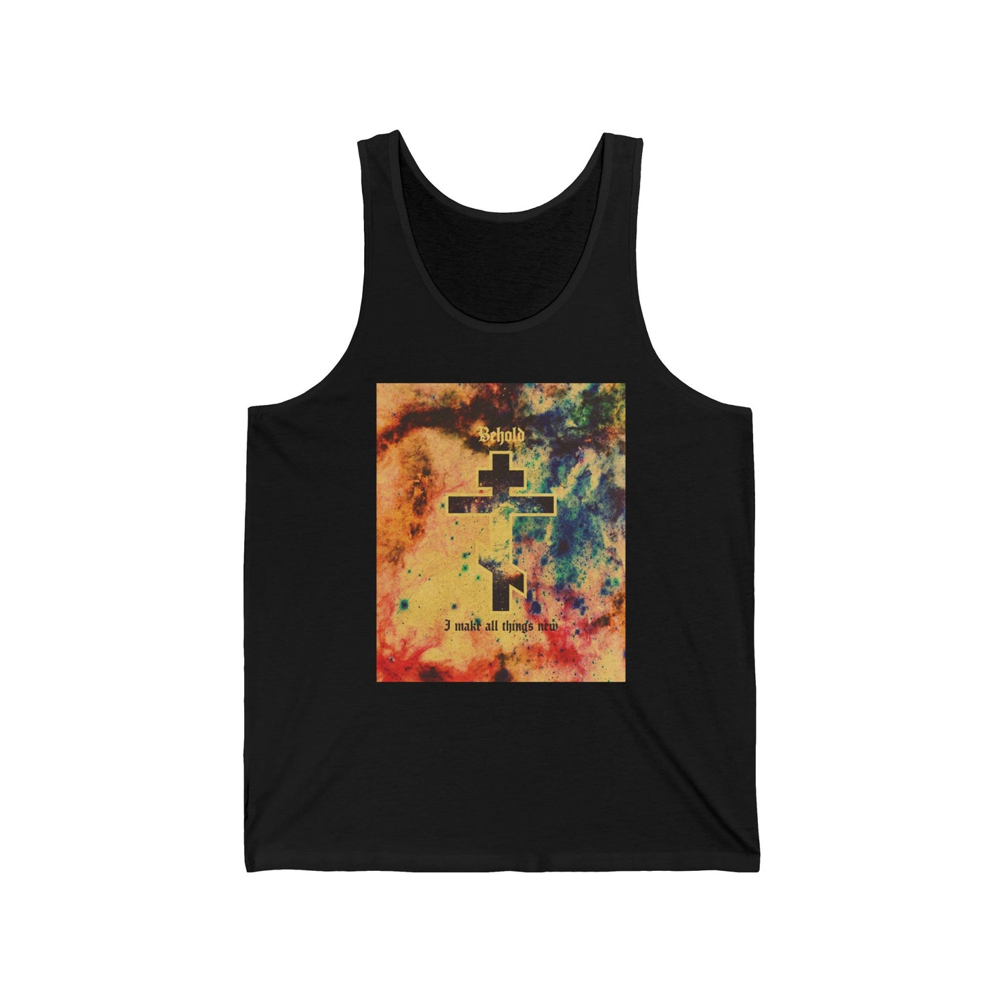 Behold, I Make All Things New (Rev 21:5) | Cosmic Orthodox Cross On Inverted Starfield | Second Coming | Orthodox Christian Jersey Tank Top