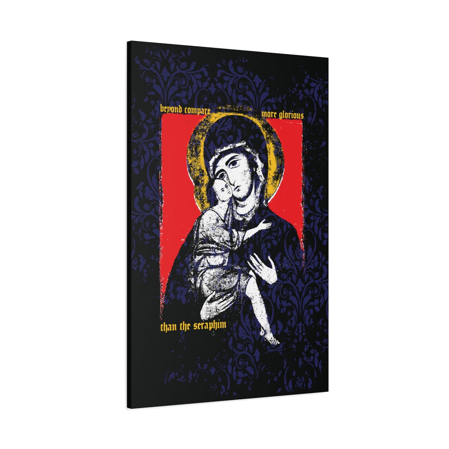 Beyond Compare More Glorious Than the Seraphim | Vladimir Theotokos Iconographic | Orthodox Christian Canvas Art