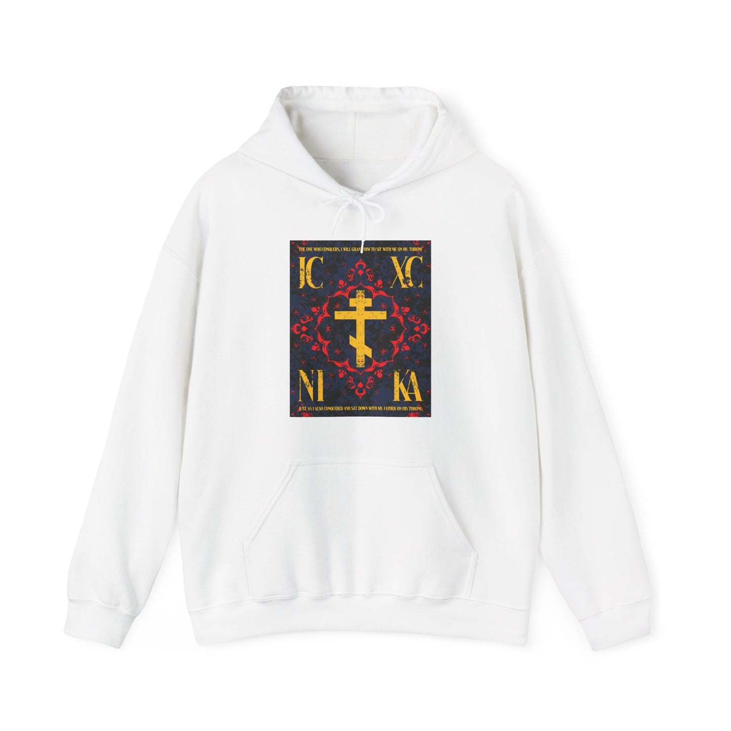 IC XC NIKA Orthodox Cross | Medieval Floral Design | The One Who Conquers (Revelation 3:21) | Orthodox Christian Hoodie