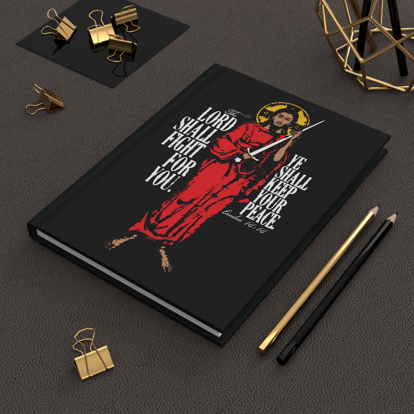 The Lord Shall Fight For You (Exodus 14:14) | Jesus Christ with Sword IconoGraphic | Orthodox Christian Hardcover Journal
