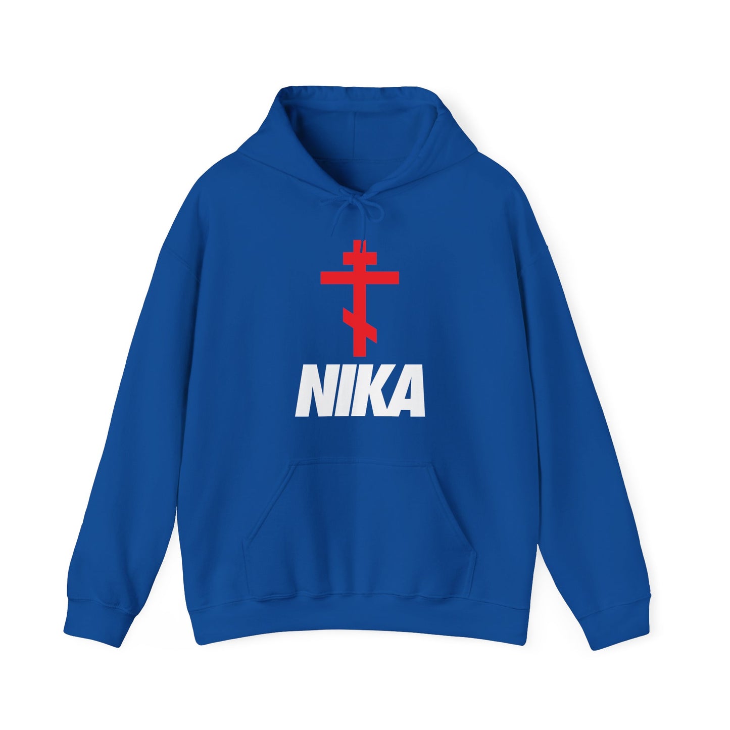NIKA Orthodox Cross | NIKE Logo Mashup | Minimalist Corporate Sports Logo | Athletic Ascetic Fashion | Christian Activewear Hoodie