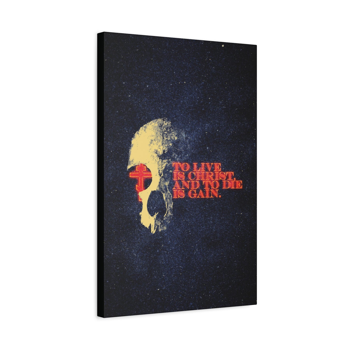 To Live is Christ and to Die is Gain | Phil 1:21 | Retro Texture | Glowing Letters and Cross with Skull | Orthodox Christian Canvas Art