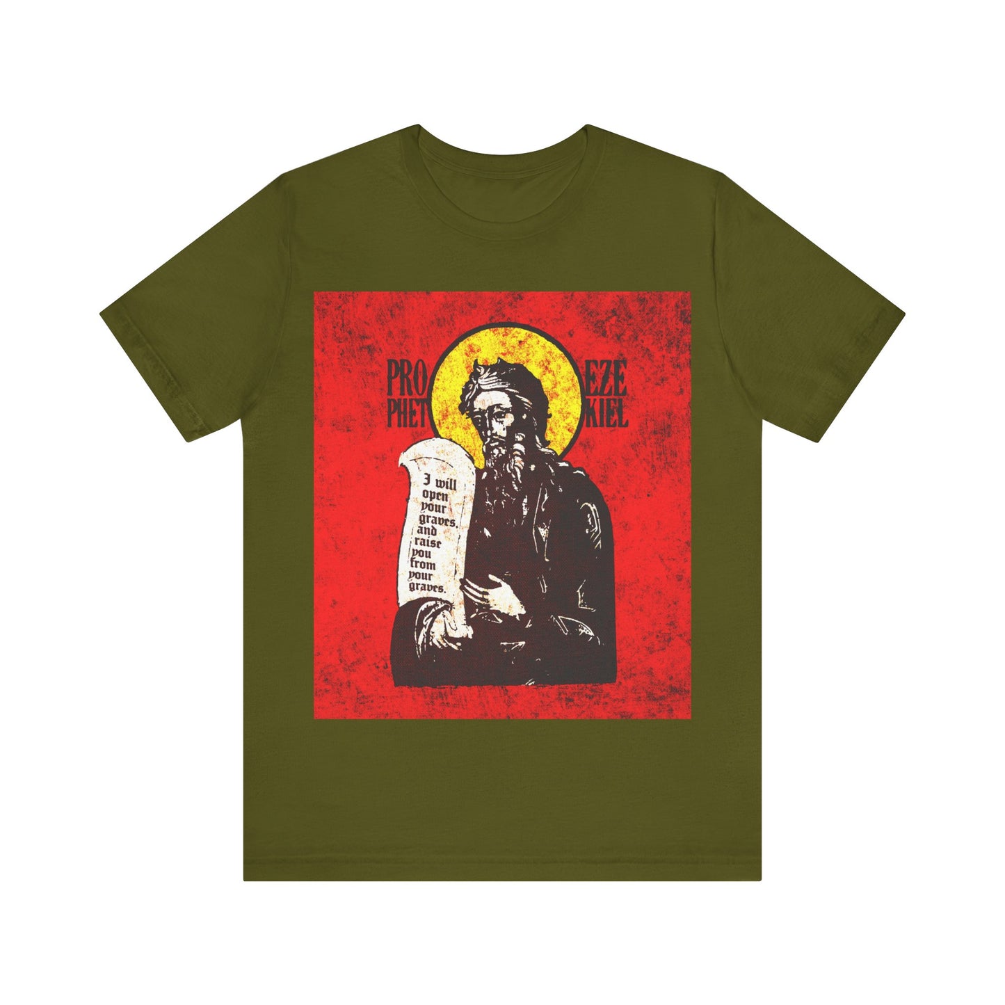 Prophet Ezekiel IconoGraphic | Textured, High Contrast Bright Red and Yellow Design | Old Testament | Orthodox Christian T-Shirt