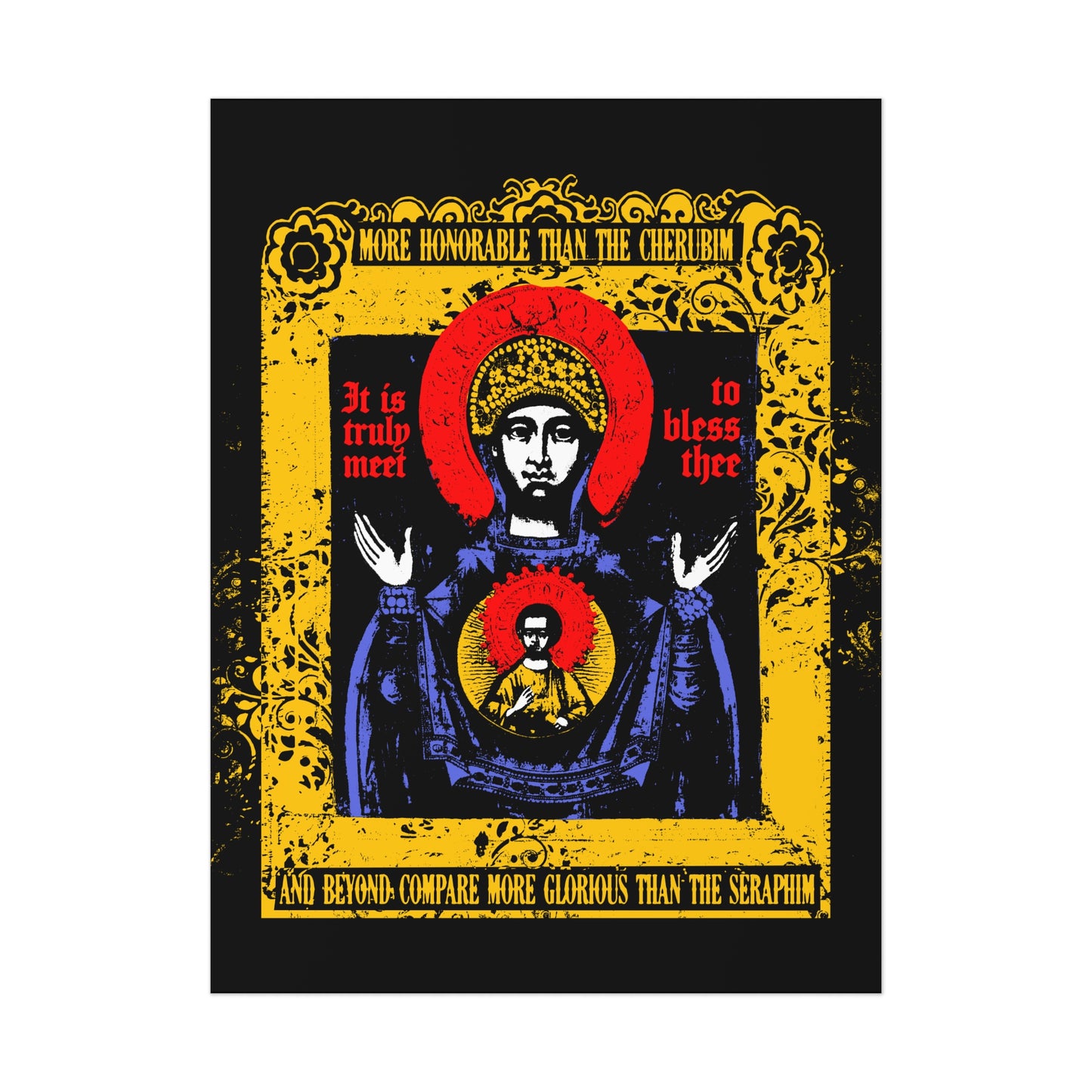 It is Truly Meet To Bless Thee Iconographic | Axion Estin Hymn to the Mother of God Theotokos | Orthodox Christian Art Poster