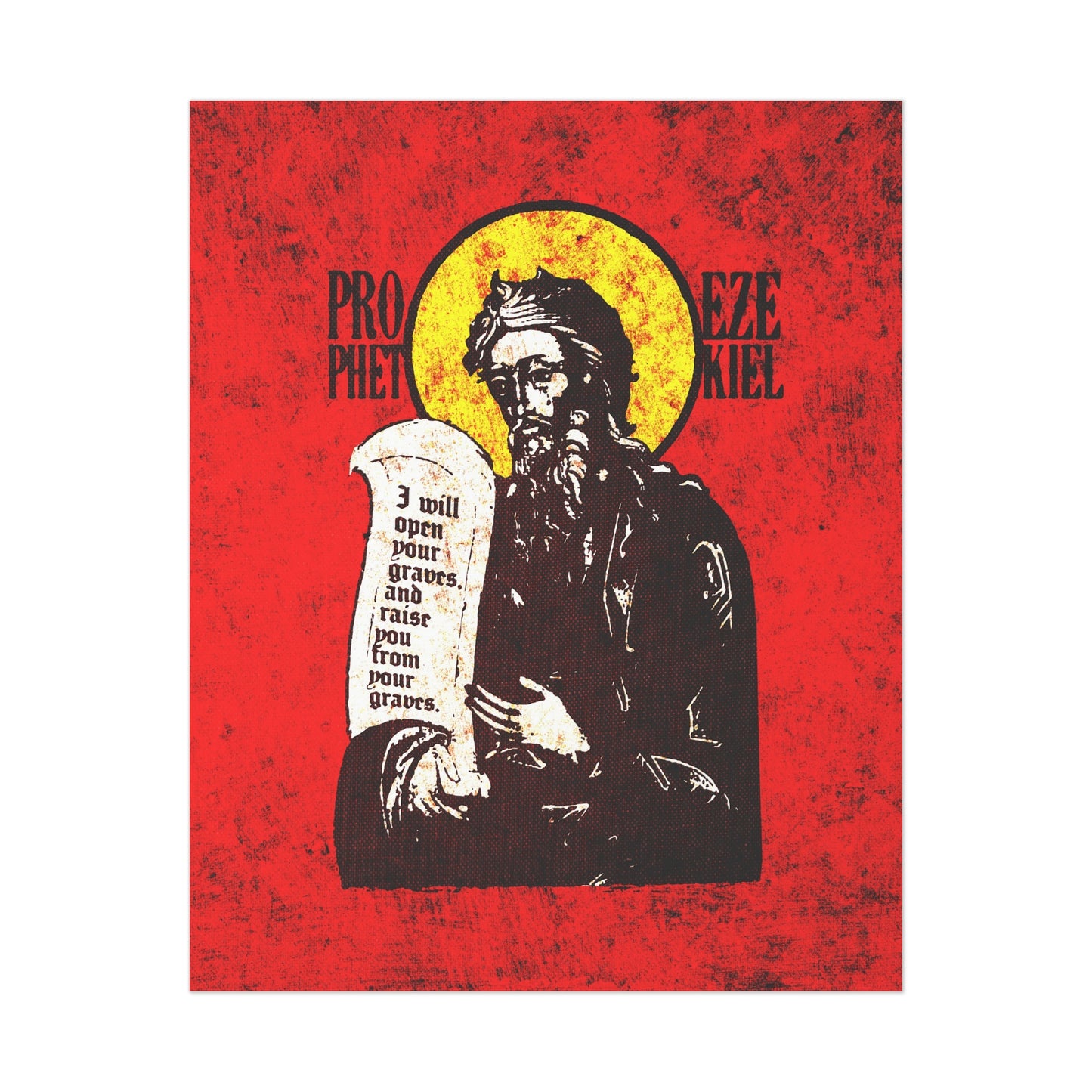 Prophet Ezekiel IconoGraphic | Textured, High Contrast Bright Red and Yellow Design | Old Testament | Orthodox Christian Art Poster