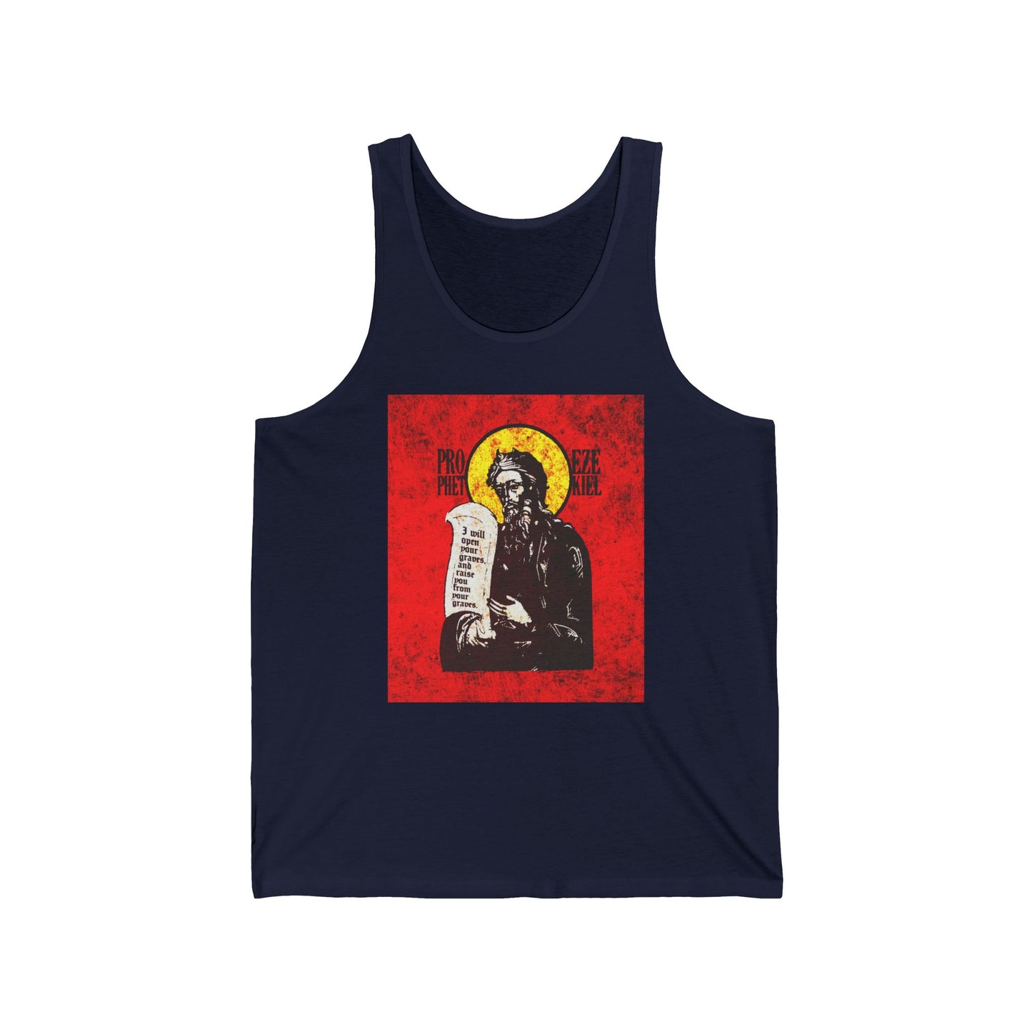 Prophet Ezekiel IconoGraphic | Textured, High Contrast Bright Red and Yellow Design | Old Testament | Orthodox Christian Jersey Tank Top