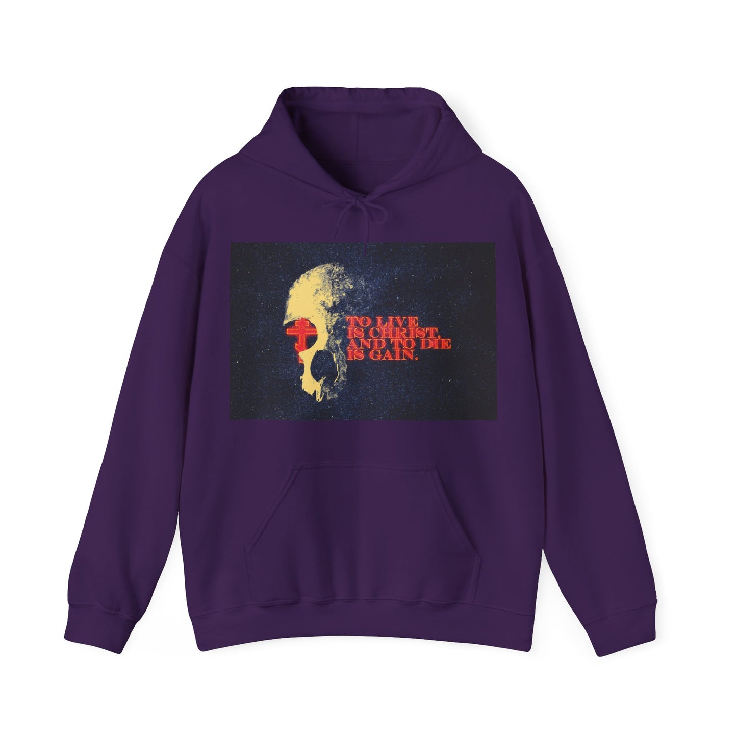 To Live is Christ and to Die is Gain | Phil 1:21 | Retro Texture | Glowing Letters and Cross with Skull | Orthodox Christian Hoodie