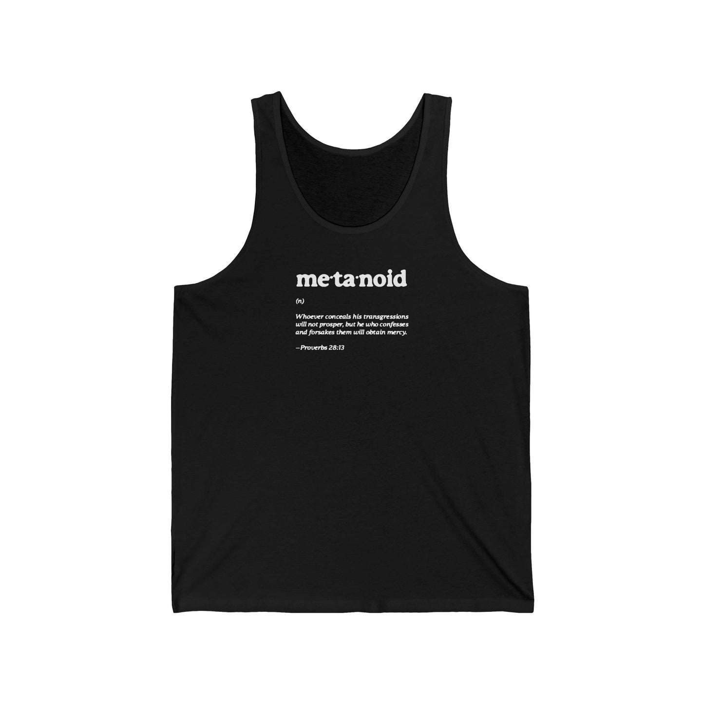 Metanoia Metanoid Definition | Proverbs 28:13 | Confession & Repentance | Minimalist Design | Orthodox Christian Jersey Tank Top