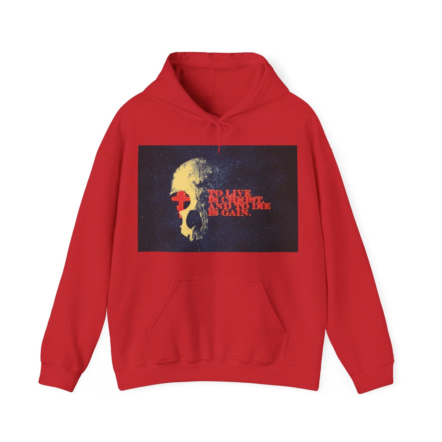 To Live is Christ and to Die is Gain | Phil 1:21 | Retro Texture | Glowing Letters and Cross with Skull | Orthodox Christian Hoodie