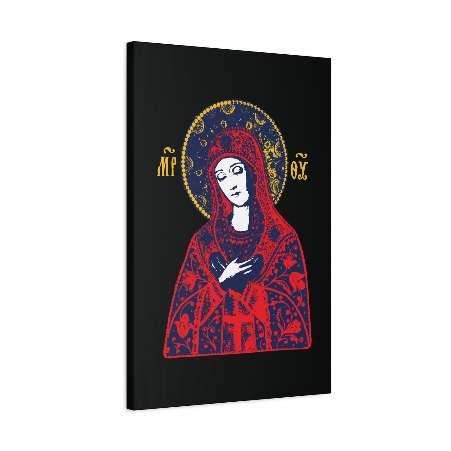 Joy of All Joys Tenderness Theotokos Iconographic Based on Traditional Orthodox Iconography | Red Design | Orthodox Christian Canvas Art
