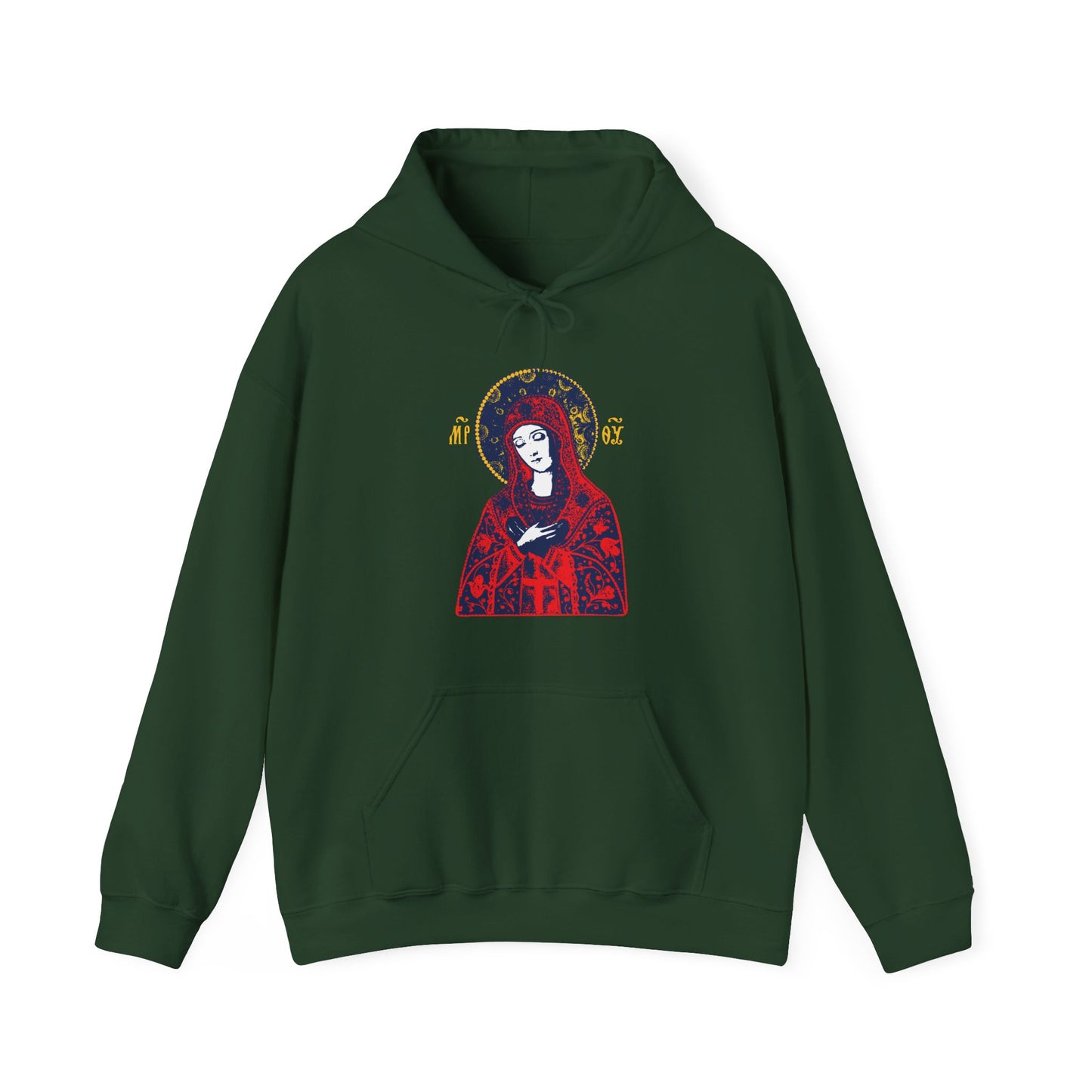 Joy of All Joys Tenderness Theotokos Iconographic Based on Traditional Orthodox Iconography | Bright Red Design | Orthodox Christian Hoodie