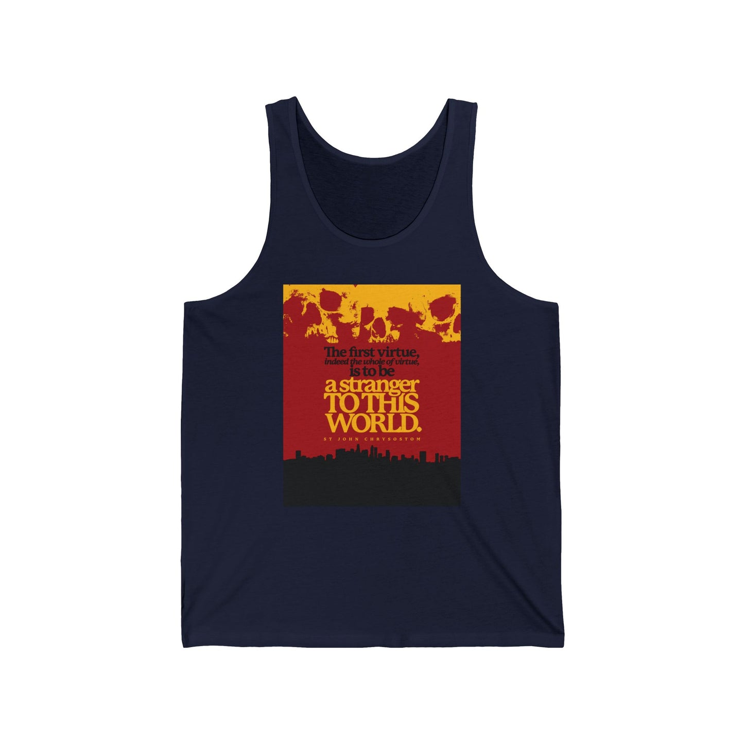 The Whole of Virtue is to Be a Stranger To this World (St John Chrysostom) | Skull Aesthetic | Orthodox Christian Jersey Tank Top / Sleeveless Shirt