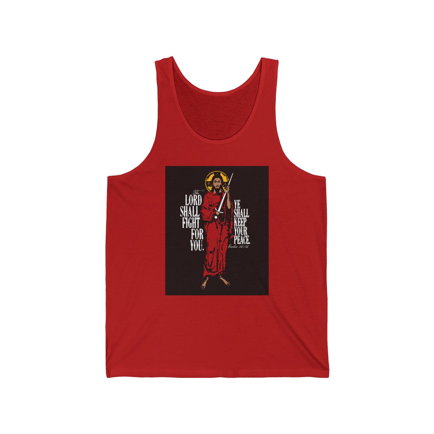 The Lord Shall Fight For You (Exodus 14:14) | Jesus Christ with Sword IconoGraphic | Orthodox Christian Jersey Tank Top