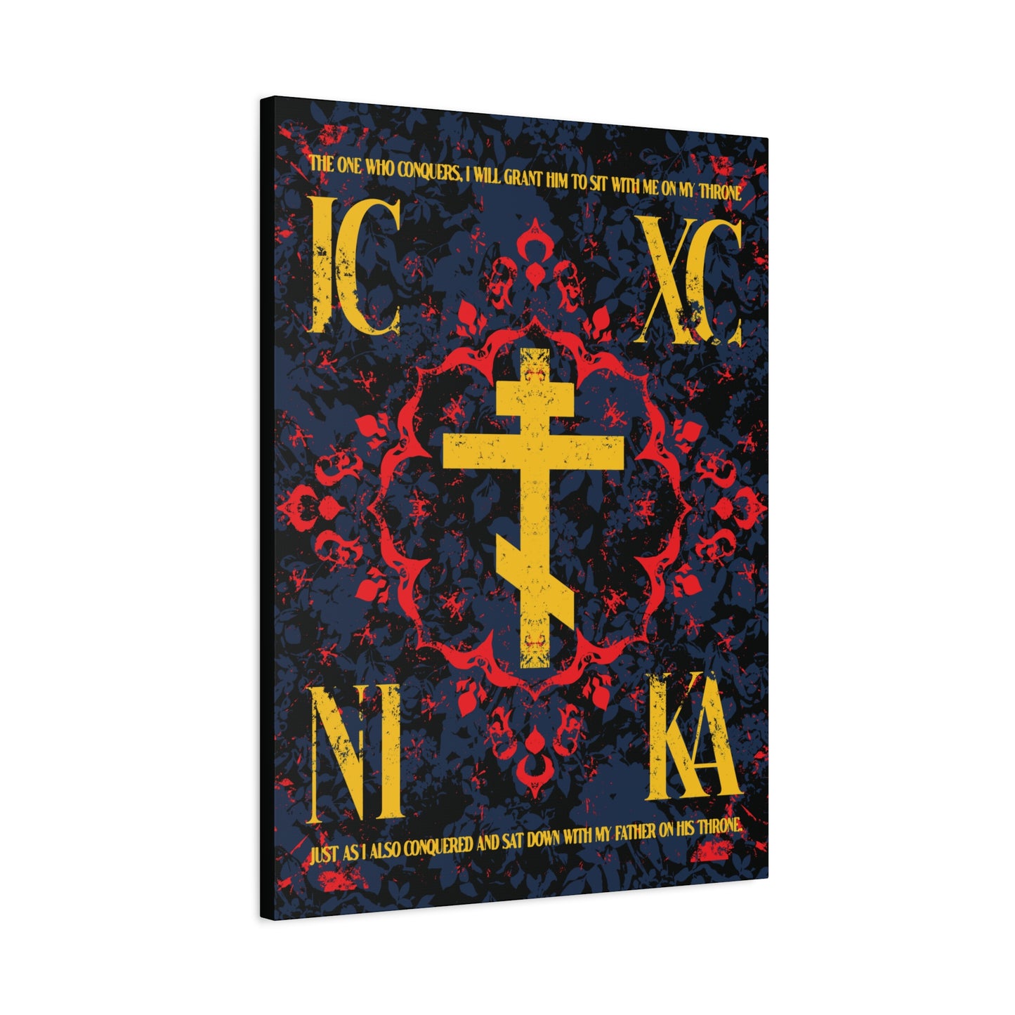 IC XC NIKA Orthodox Cross | Medieval Floral Design | The One Who Conquers (Revelation 3:21) | Orthodox Christian Canvas Art