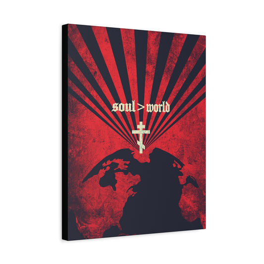 What Shall it Profit a Man | Matthew 16:26 | Soul Is Greater Than World | Red Earth White Cross | Orthodox Christian Canvas Art