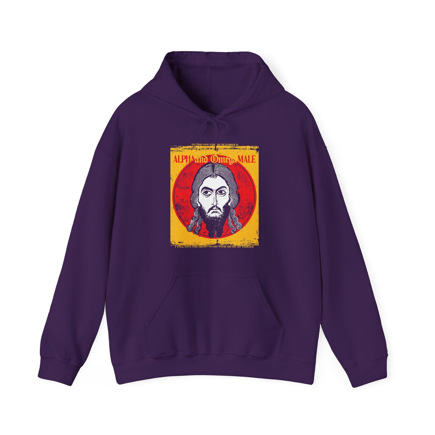 Alpha and Omega Male (Jesus Christ Image of Edessa IkonoGraphic) | Mandylion Image Made Without Hands | Orthodox Christian Hoodie-Purple-S-Remembrance of Death