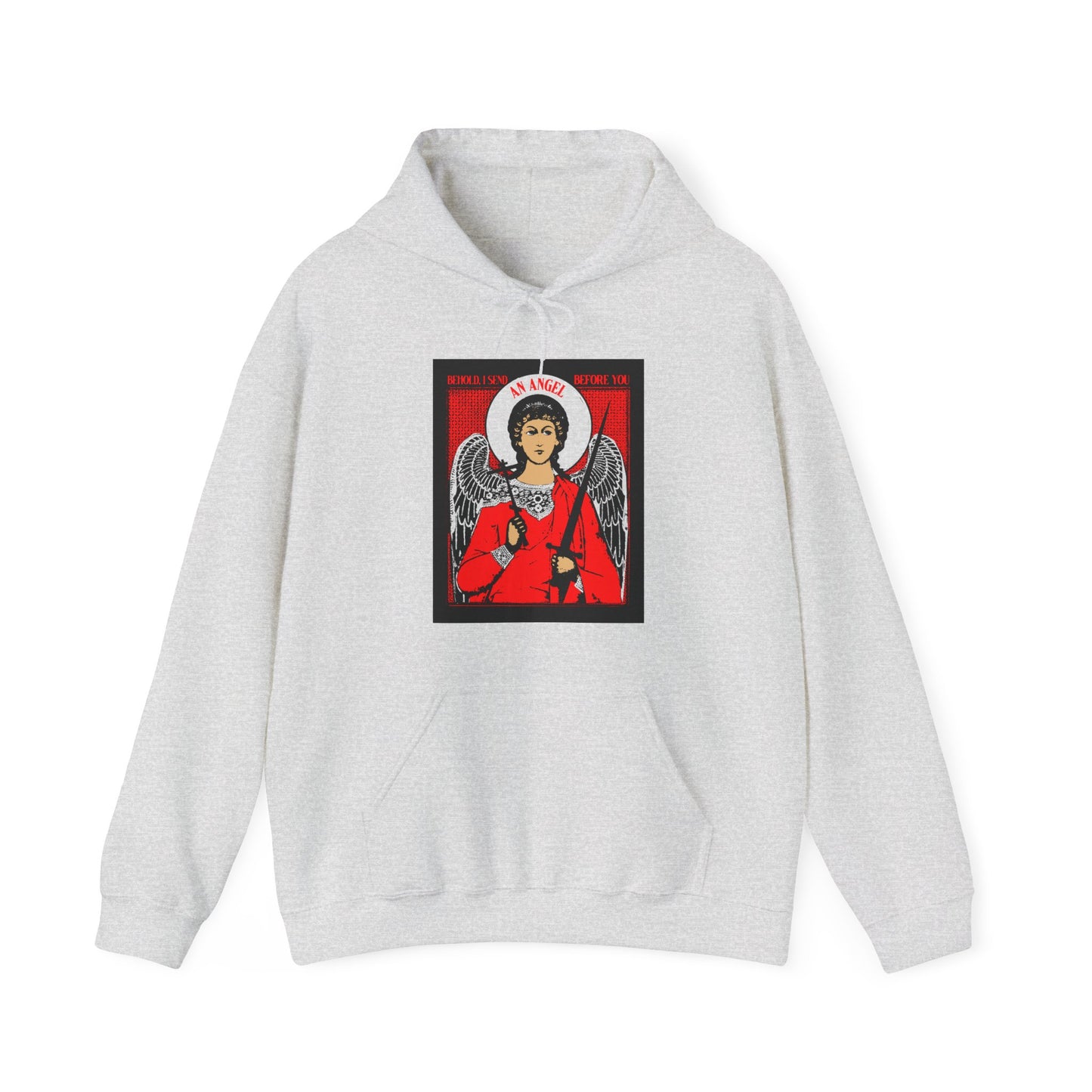 Behold I Send an Angel Before You (Ex 23:20) | Guardian Angel With Cross & Sword IconoGraphic | Orthodox Christian Hoodie