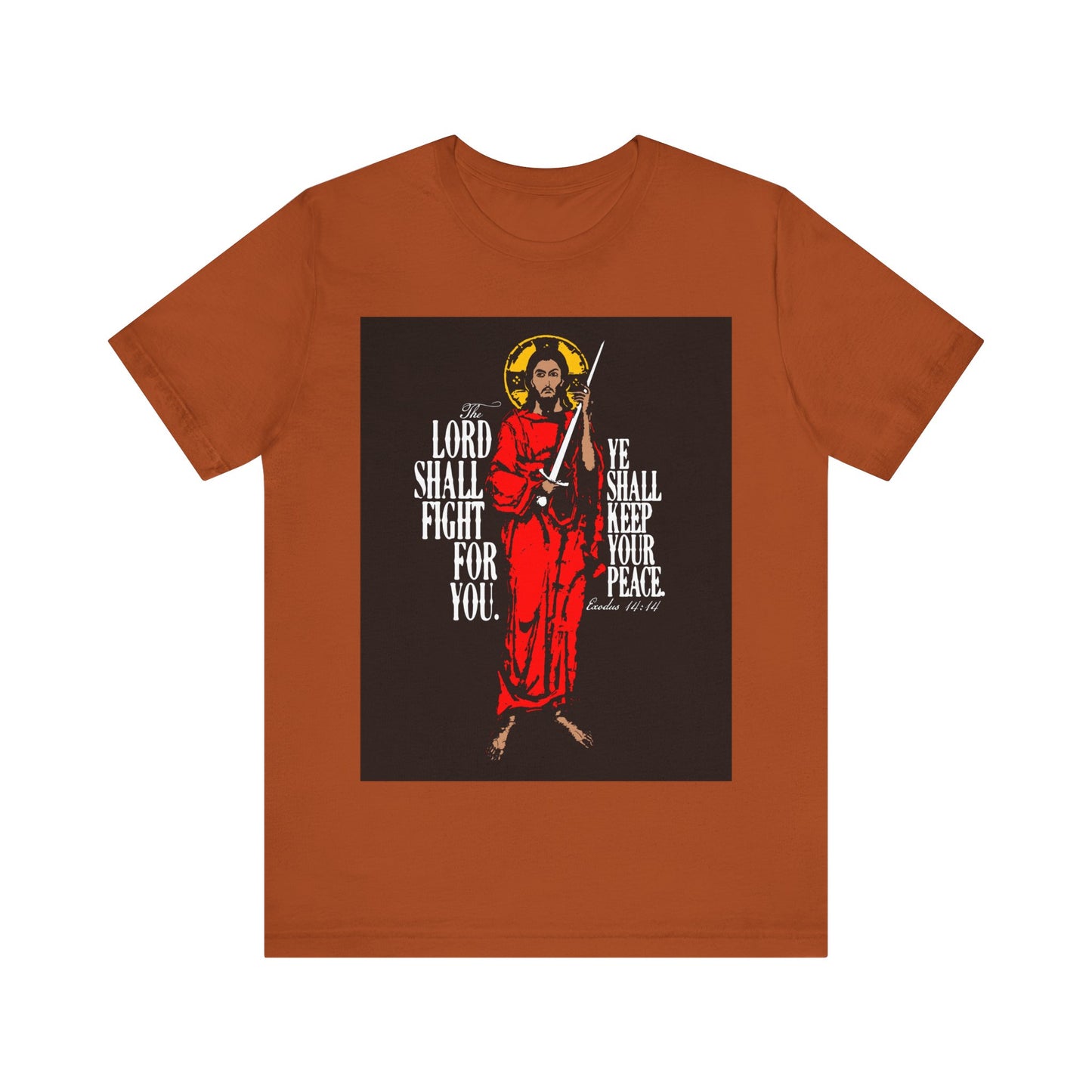 The Lord Shall Fight For You (Exodus 14:14) | Jesus Christ with Sword IconoGraphic | Orthodox Christian Cotton T-Shirt