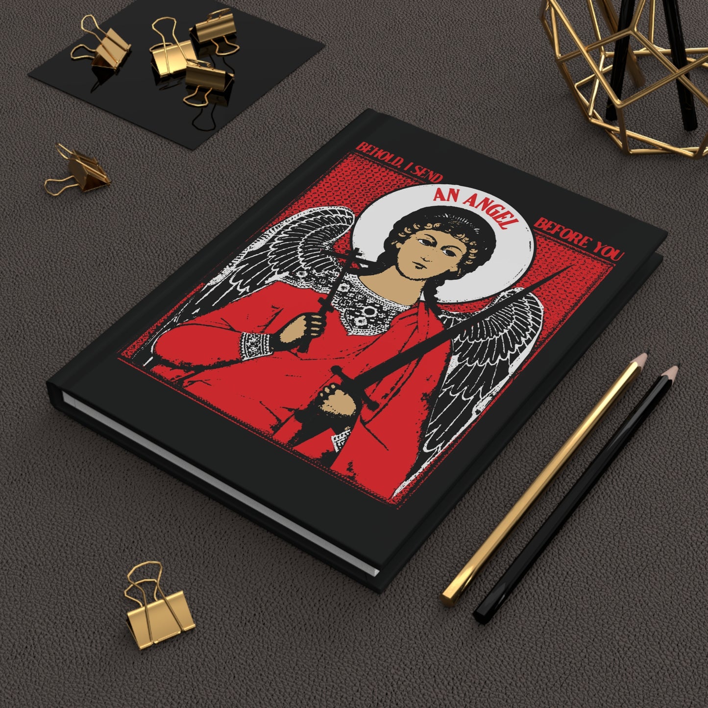 Behold I Send an Angel Before You (Ex 23:20) | Guardian Angel With Cross & Sword IconoGraphic | Orthodox Christian Hardcover Journal