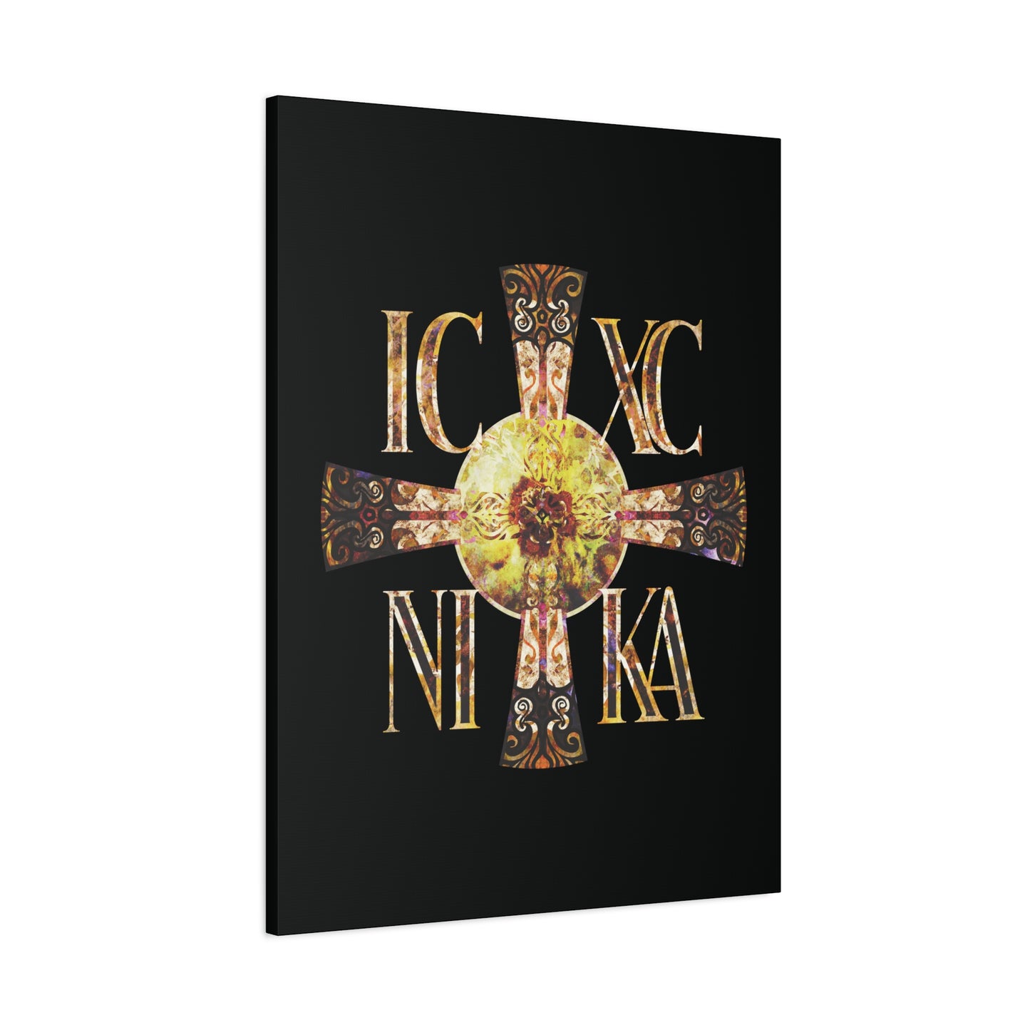 ICXC NIKA Celtic Style Equal Armed Cross | Bright Solar Texture | Orthodox Christian Canvas Art