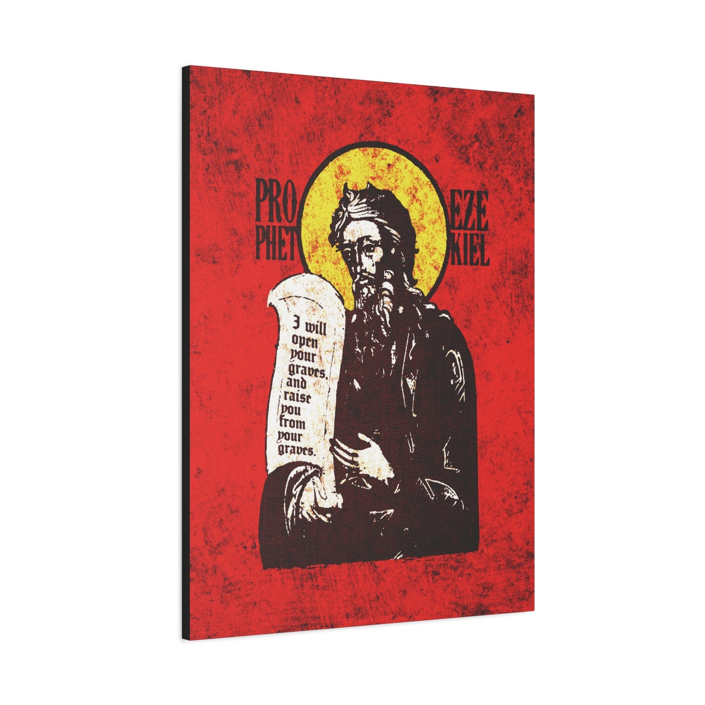 Prophet Ezekiel IconoGraphic | Textured, High Contrast Bright Red and Yellow Design | Old Testament | Orthodox Christian Canvas Art