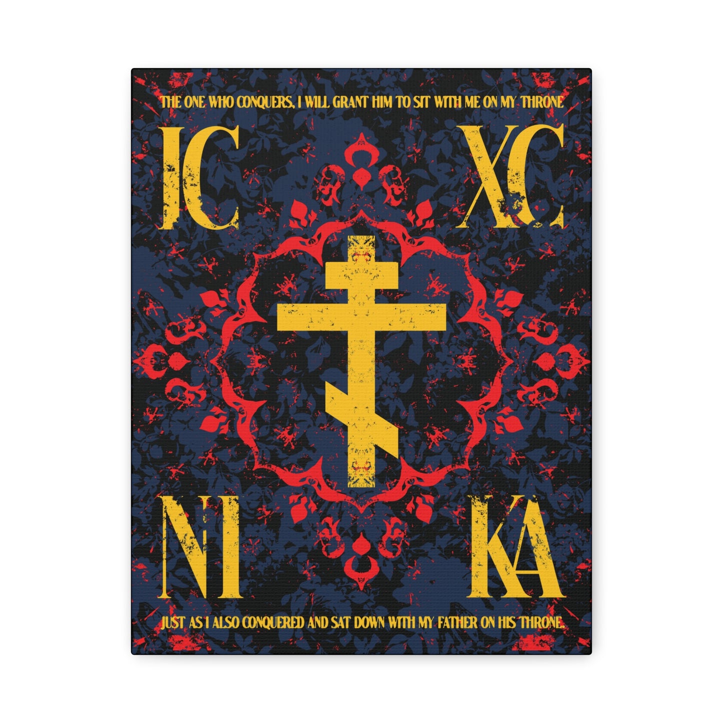 IC XC NIKA Orthodox Cross | Medieval Floral Design | The One Who Conquers (Revelation 3:21) | Orthodox Christian Canvas Art