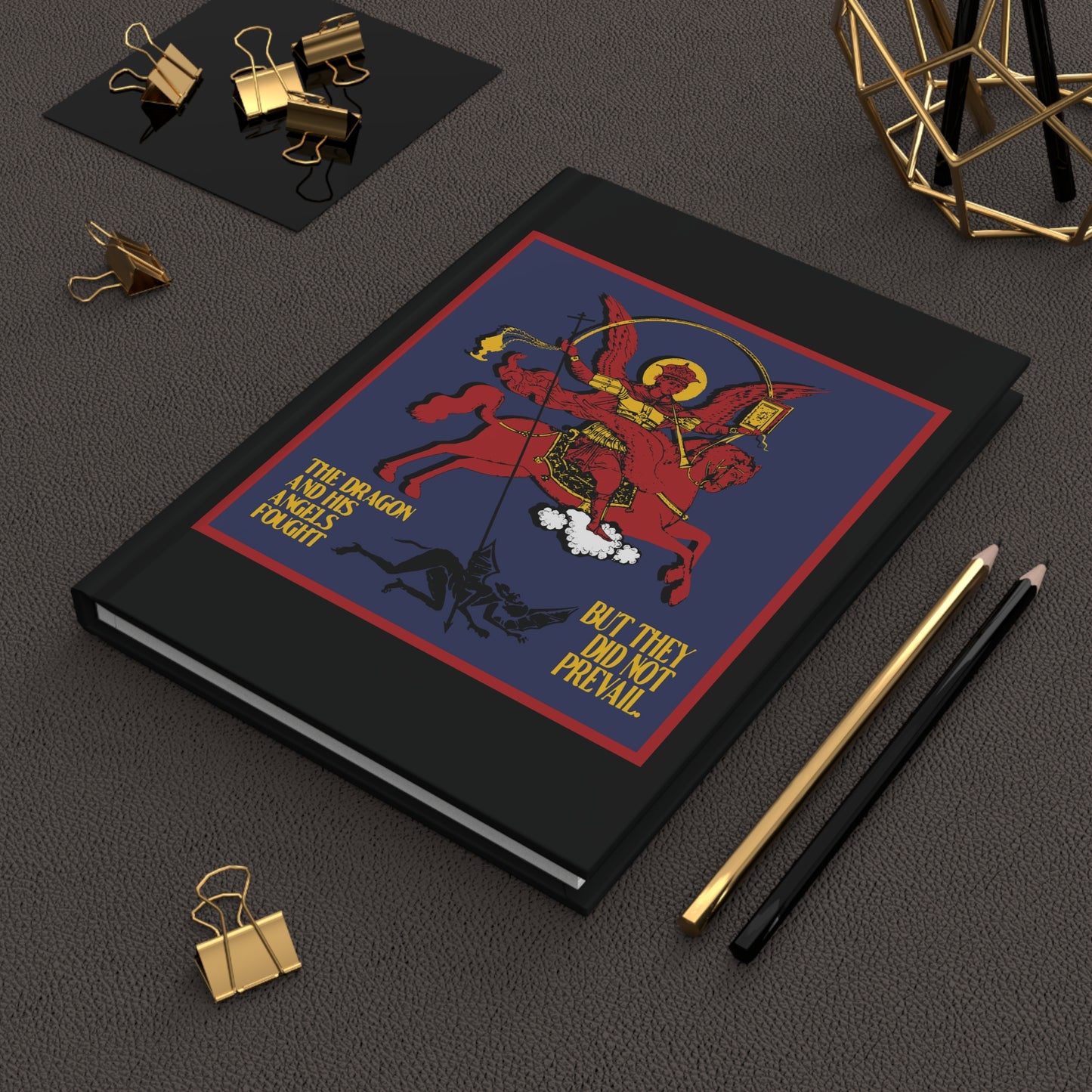 Archangel Michael of the Apocalypse IconoGraphic (Revelation 12:7-8) | Red Angel and Horse on Blue Background | Orthodox Christian Accessory | Hardcover Journal