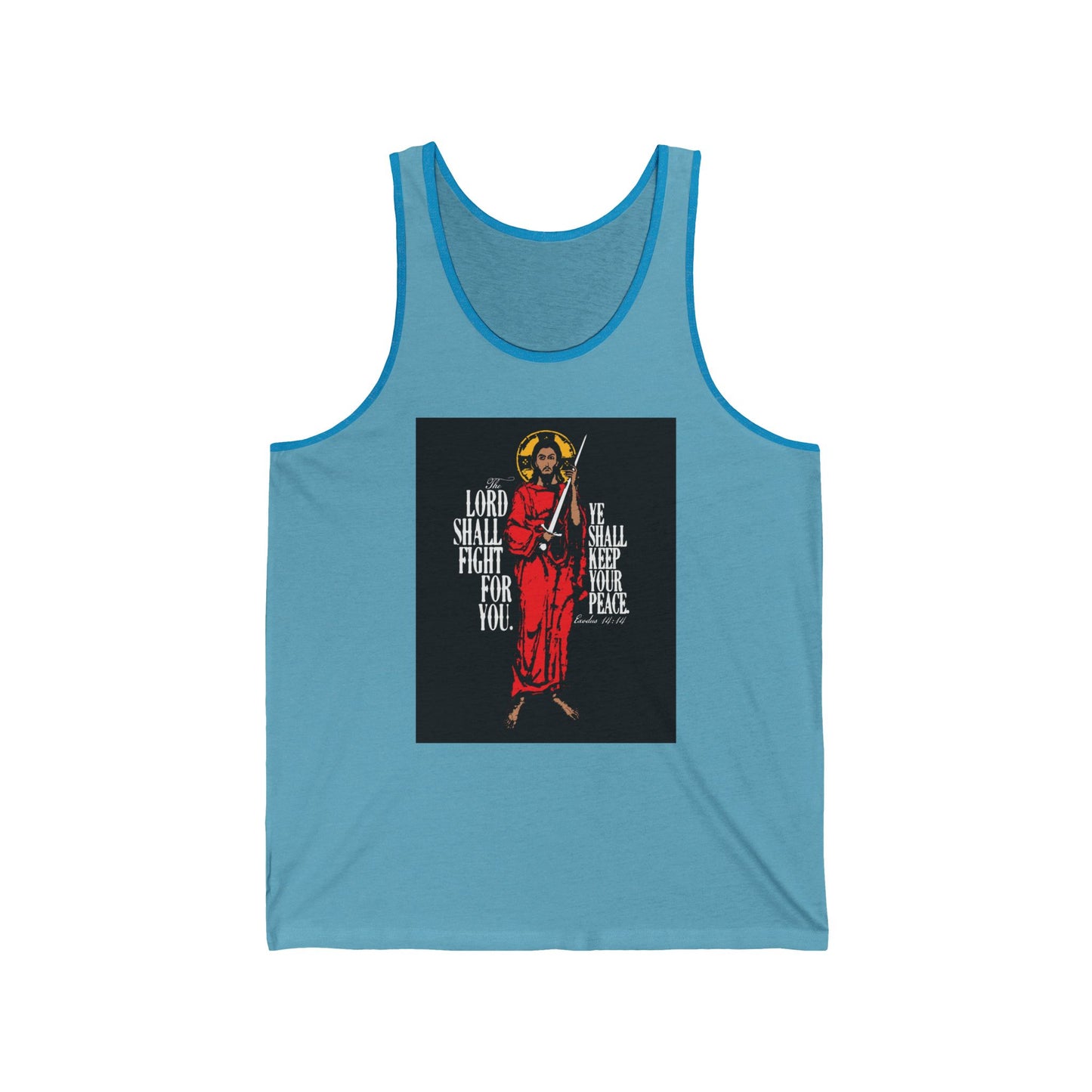 The Lord Shall Fight For You (Exodus 14:14) | Jesus Christ with Sword IconoGraphic | Orthodox Christian Jersey Tank Top