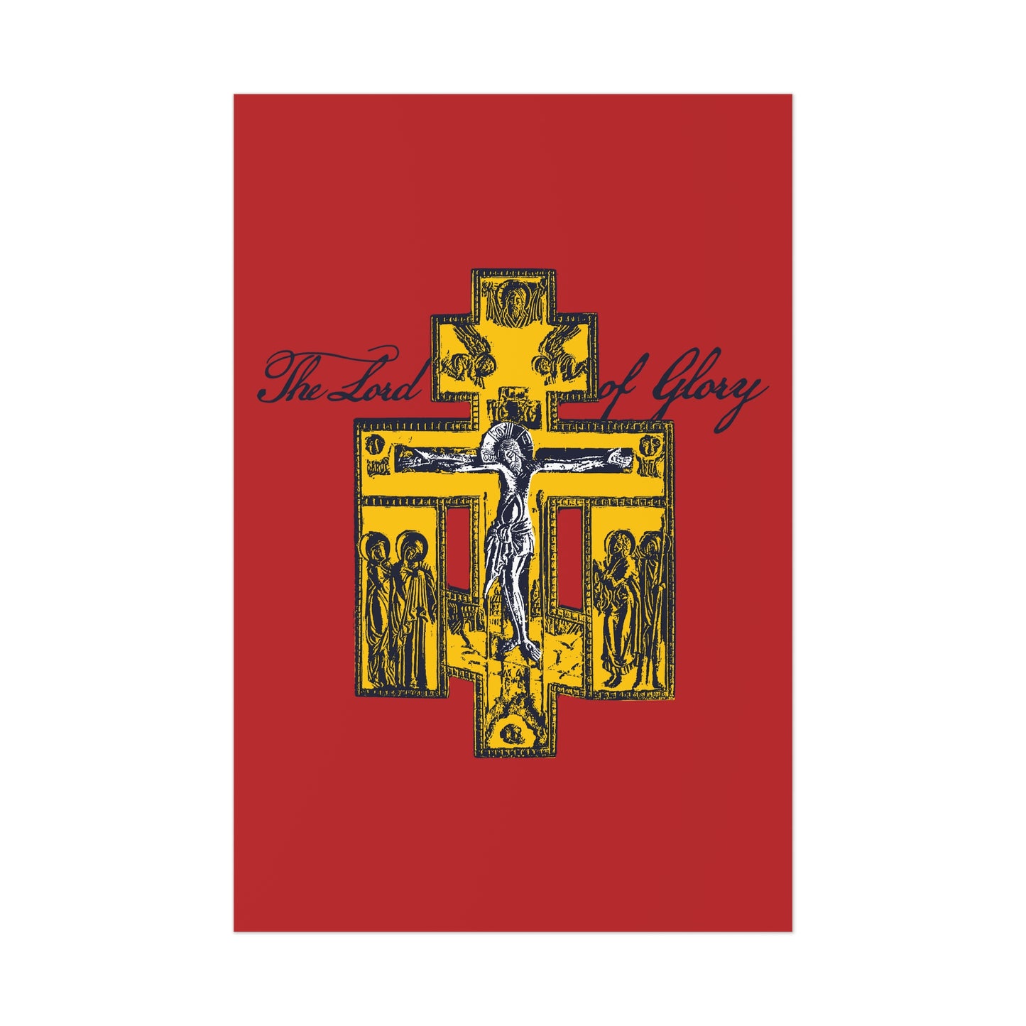 The Lord of Glory | Russian Golgotha Crucifix IconoGraphic (Red BG) | 1 Corinthians 2:8 | Orthodox Christian Art Poster