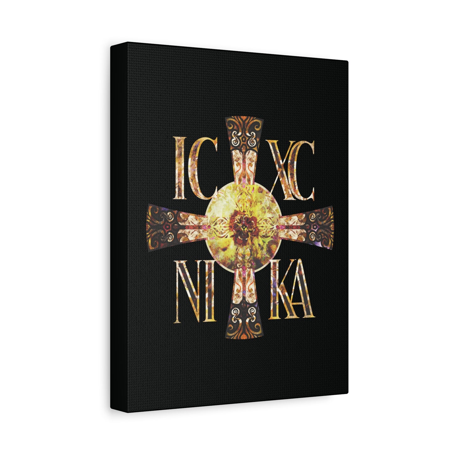ICXC NIKA Celtic Style Equal Armed Cross | Bright Solar Texture | Orthodox Christian Canvas Art
