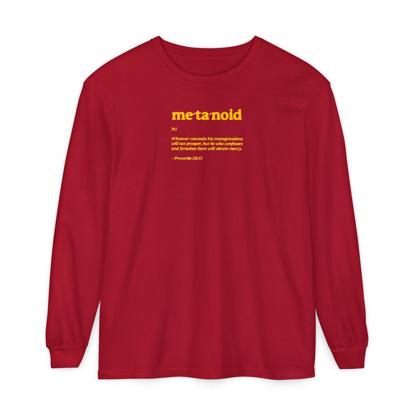 Metanoia Metanoid Definition | Proverbs 28:13 | Confession & Repentance | Minimalist Design | Orthodox Christian Long Sleeve Shirt