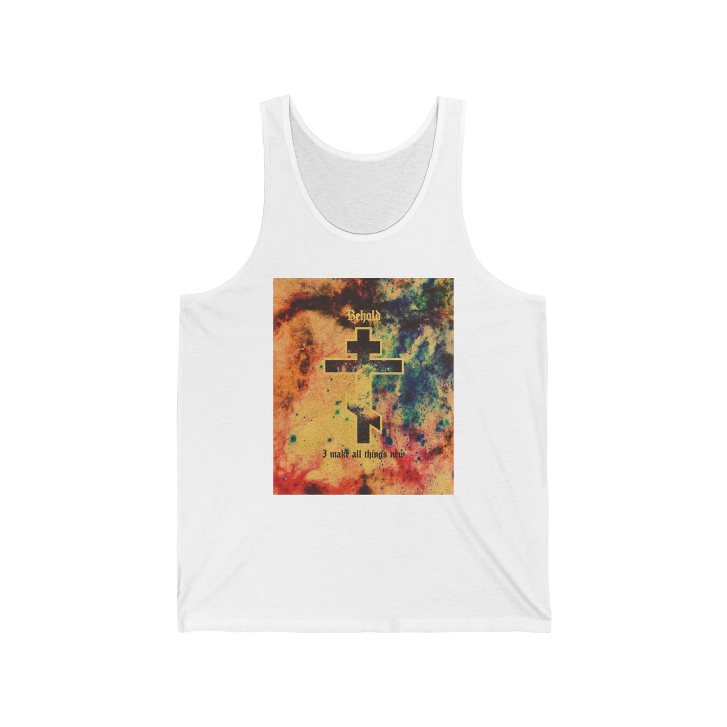 Behold, I Make All Things New (Rev 21:5) | Cosmic Orthodox Cross On Inverted Starfield | Second Coming | Orthodox Christian Jersey Tank Top