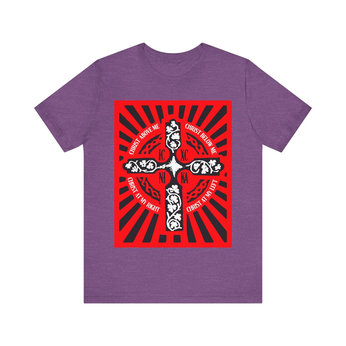 Red ICXC NIKA Enniskillen Celtic Cross | Lorica of St. Patrick | Shield Prayer | Orthodox Christian Cotton T-Shirt