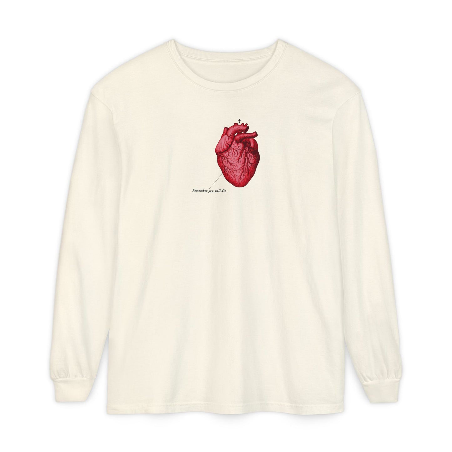 Remember You Will Die Retro Medical Textbook Heart Design | Orthodox Christian Long Sleeve Shirt