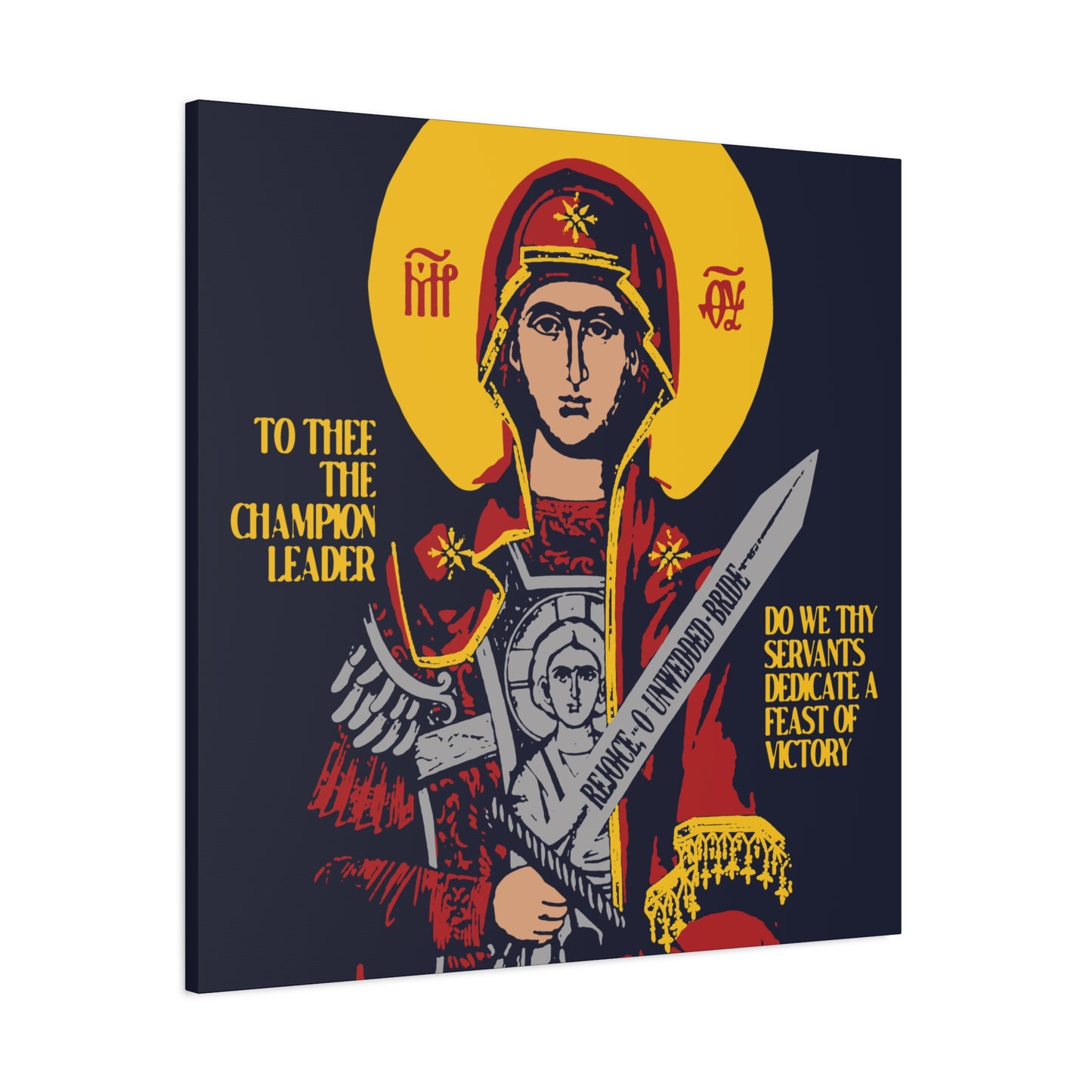 To Thee the Champion Leader | Mother of God | Theotokos with Sword IconoGraphic | Orthodox Christian Canvas Art